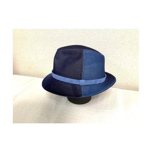 ふるさと納税 新潟県 南魚沼市 伝統織物のトップブランド塩沢織の藍染め（ぼかし染）中折帽子　Lサイズ