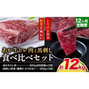ふるさと納税 牛肉 ヒレ 熊本県 菊池市 12ヶ月定期便 あか牛 ヒレ肉 800g(6枚前後) 馬刺し 3種類 合計12kg 食べ比べ セット 合同会社たべたせいか《お申し込…