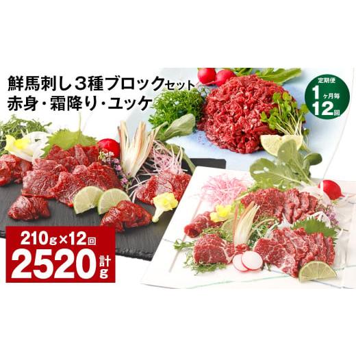 ふるさと納税 馬肉 熊本県 高森町  1ヶ月毎12回定期便 鮮馬刺し 3種ブロックセット（赤身・霜降...
