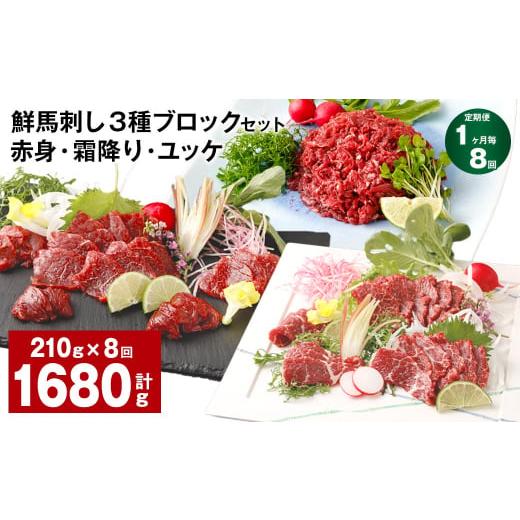 ふるさと納税 馬肉 熊本県 高森町  1ヶ月毎8回定期便 鮮馬刺し 3種ブロックセット（赤身・霜降り...