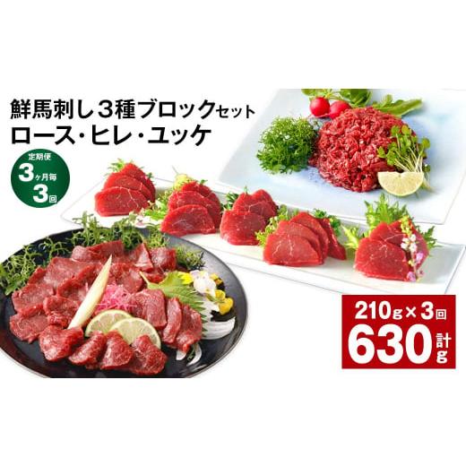 ふるさと納税 馬肉 熊本県 高森町  3ヶ月毎3回定期便 鮮馬刺し 3種ブロックセット（ロース・ヒレ...