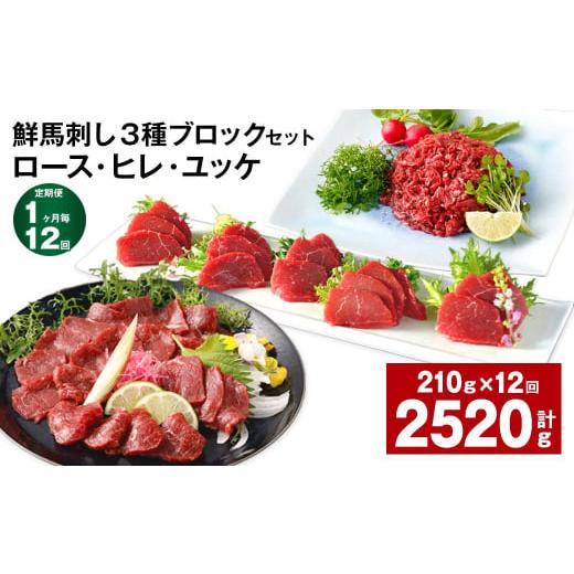 ふるさと納税 馬肉 熊本県 高森町  1ヶ月毎12回定期便 鮮馬刺し 3種ブロックセット（ロース・ヒ...