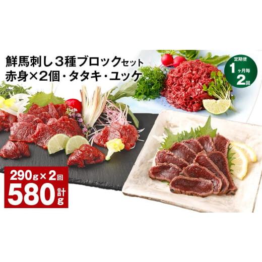ふるさと納税 馬肉 熊本県 高森町  1ヶ月毎2回定期便 鮮馬刺し 3種ブロックセット 赤身×2・タ...