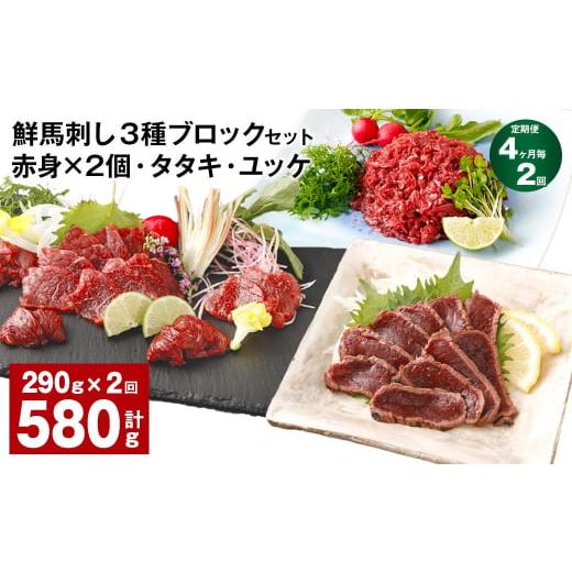 ふるさと納税 馬肉 熊本県 高森町  4ヶ月毎2回定期便 鮮馬刺し 3種ブロックセット 赤身×2・タ...