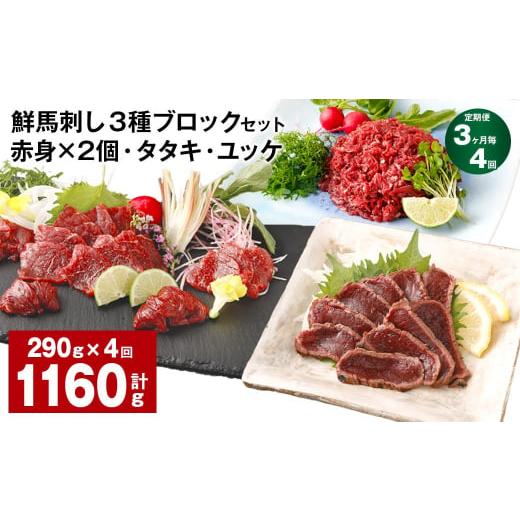 ふるさと納税 馬肉 熊本県 高森町  3ヶ月毎4回定期便 鮮馬刺し 3種ブロックセット 赤身×2・タ...