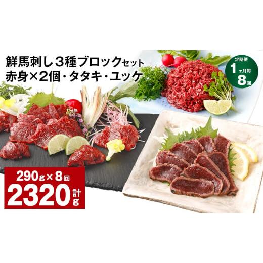 ふるさと納税 馬肉 熊本県 高森町  1ヶ月毎8回定期便 鮮馬刺し 3種ブロックセット 赤身×2・タ...
