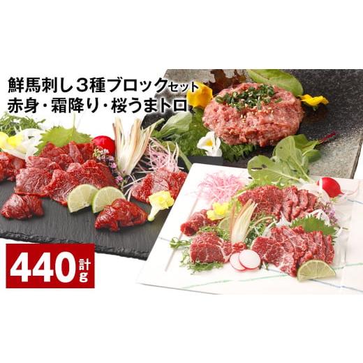 ふるさと納税 馬肉 熊本県 高森町 鮮馬刺し 3種ブロックセット（赤身・霜降り・桜うまトロ） 計約4...