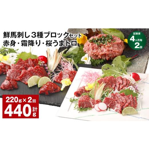 ふるさと納税 馬肉 熊本県 高森町  4ヶ月毎2回定期便 鮮馬刺し 3種ブロックセット 赤身・霜降り...
