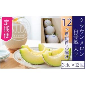 ふるさと納税 メロン メロン青肉 静岡県 浜松市 12ヶ月定期便 クラウンメロン 並（白等級） 大玉（1.4kg前後）3玉入り No.5786-5559