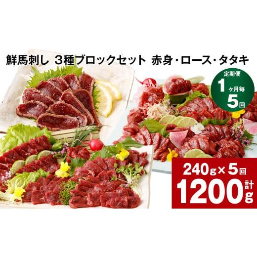ふるさと納税 馬肉 熊本県 高森町  1ヶ月毎5回定期便 鮮馬刺し 3種ブロックセット（赤身・ロース...