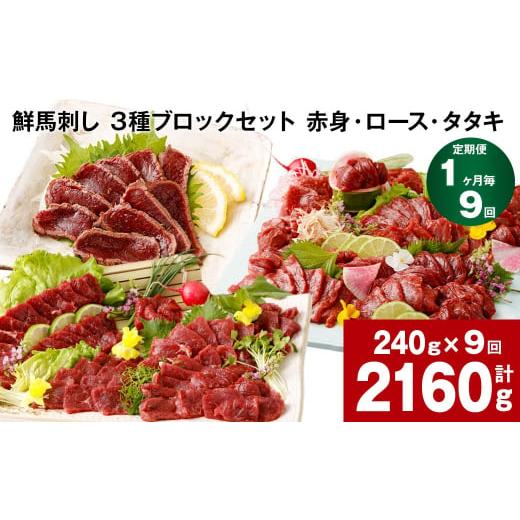 ふるさと納税 馬肉 熊本県 高森町  1ヶ月毎9回定期便 鮮馬刺し 3種ブロックセット（赤身・ロース...