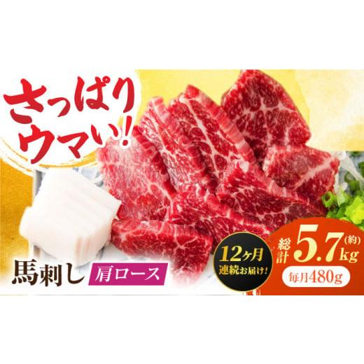 ふるさと納税 馬肉 熊本県 山鹿市  12回定期便 肩ロース馬刺し 約480g（約80g×6pc） ...