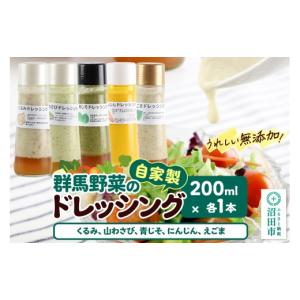 ふるさと納税 調味料・油 ドレッシング 群馬県 沼田市 自家製・群馬産野菜で手作りドレッシング（くるみ、山わさび、青じそ、にんじん、えごま）200ml×各1本 …