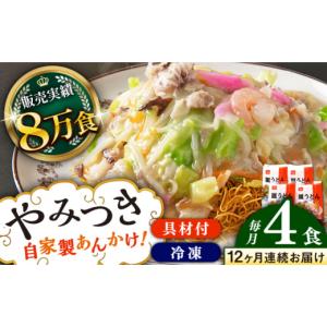 ふるさと納税 麺類 長崎県 - 全12回定期便 《具材付》長崎冷凍皿うどん 総計48食（4食×12回）長崎県／ひふみ 42AABZ012 皿うどん 麺 麺類 スープ 冷凍 小分…