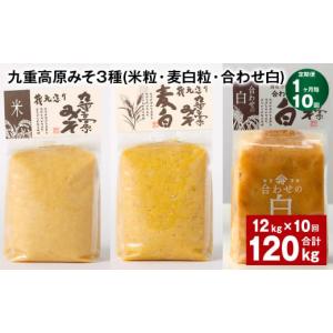 ふるさと納税 味噌 米味噌 大分県 九重町 1ヶ月毎10回定期便 九重高原みそ 3種 （米粒・麦白粒・合わせ白） 計120kg（12kgx10回） 味噌 みそ 調味料