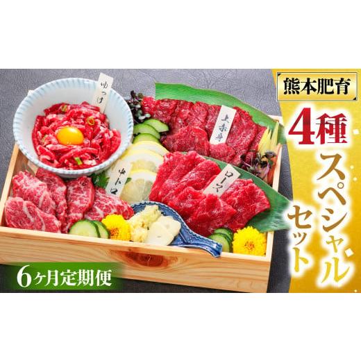ふるさと納税 馬肉 熊本県 湯前町  6ヶ月定期便 純国産 馬刺し 4種スペシャルセット 計約200...