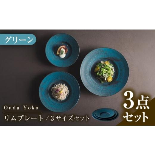 ふるさと納税 食器・グラス 皿 岐阜県 瑞浪市  美濃焼 恩田陽子 リムプレート 皿 グリーン 3サ...