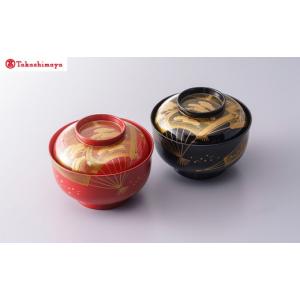 ふるさと納税 陶磁器・漆器・ガラス 石川県 輪島市 輪島塗〈塩安漆器工房〉大端 楽寛 夫婦煮物椀 黒呂色、朱呂色「松竹梅扇面」［?島屋選定品］