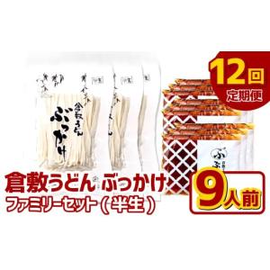 ふるさと納税 うどん 生・半生めん 岡山県 倉敷市 12ヶ月定期便 『倉敷うどん ぶっかけ』ファミリーセット(半生) 9人前×12回 うどん 麺類 麺 半生 半生麺 ぶ…
