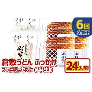 ふるさと納税 うどん 生・半生めん 岡山県 倉敷市 6ヶ月定期便 『倉敷うどん ぶっかけ』ファミリーセット(半生) 24人前×6回 うどん 麺類 麺 半生 半生麺 ぶ…