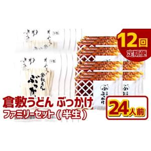ふるさと納税 うどん 生・半生めん 岡山県 倉敷市 12ヶ月定期便 『倉敷うどん ぶっかけ』ファミリーセット(半生) 24人前×12回 うどん 麺類 麺 半生 半生麺 …