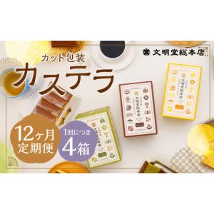 ふるさと納税 菓子 カステラ 長崎県 時津町 12ヶ月定期便 カット包装カステラ4箱入 ／ カステラ 3種 （プレーン・抹茶・チョコ） カット包装 長崎 文明堂