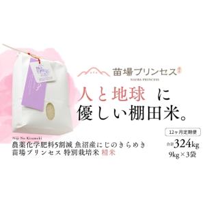 ふるさと納税 米 新潟県 津南町 令和8年産 12ヶ月定期便 農薬化学肥料5割減 魚沼産にじのきらめき苗場プリンセス特別栽培米 精米27kg(9kg×3) 計324kg | 苗場…