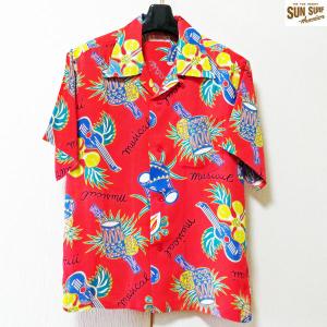 サンサーフ　アロハシャツ　Sun Surf　HAWAII MUSICAL　レギュラー・レーヨン半袖ハワイアンシャツ【SS39018】レッド｜furutaka