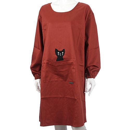 [メール便対応]俣野温子 マタノアツコ かつらぎのひょっこり黒猫 背ボタン型 かっぽう着 モカブラウ...