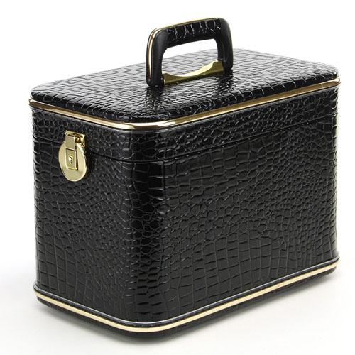 【日本製】昭和レトロ メイクボックス（コスメボックス）　クロコ　ブラック 約33cm（鍵付き/トレン...