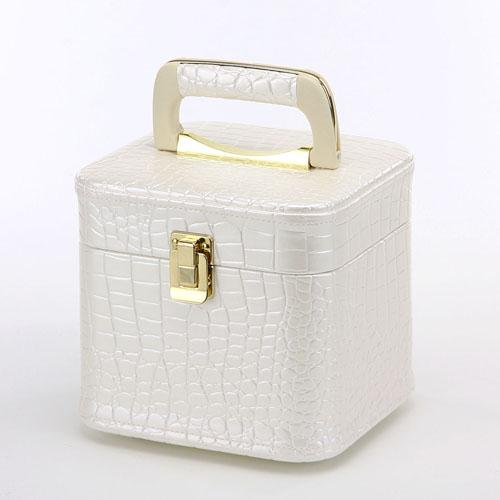 【日本製】昭和レトロ メイクボックス（コスメボックス）　パールホワイト　クロコ　ミニ　（トレンケース...