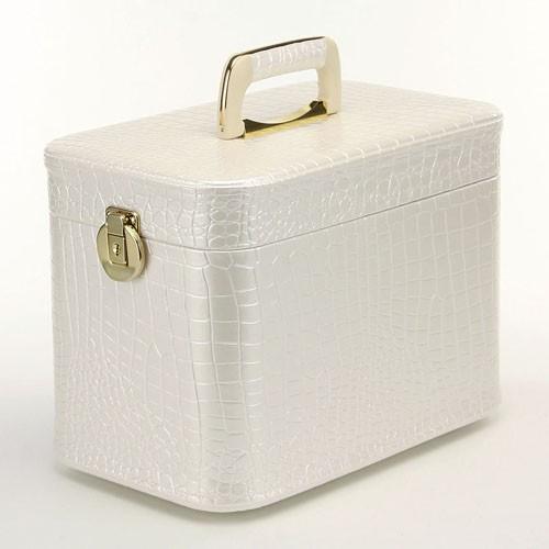 【日本製】昭和レトロ メイクボックス（コスメボックス トレンケース パールホワイト　クロコ　約33c...