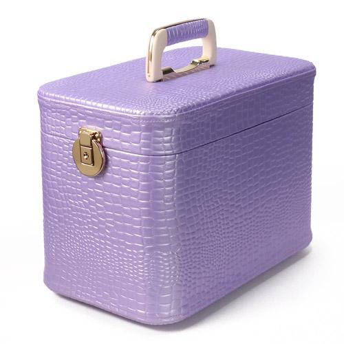 【日本製】昭和レトロ メイクボックス（コスメボックス）パール クロコ ラベンダー 約33cm（鍵付き...