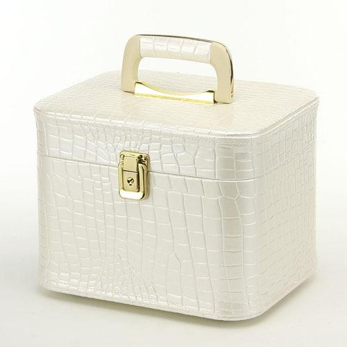 【日本製】昭和レトロ メイクボックス（コスメボックス）　パールホワイト　クロコ　約26cm横型（トレ...