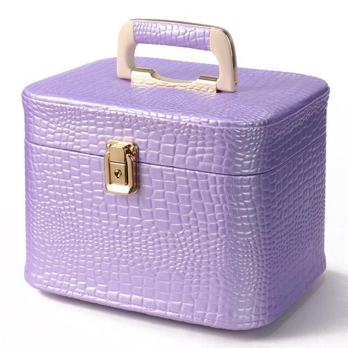 【日本製】昭和レトロ メイクボックス（コスメボックス）ラベンダー クロコ 約26cm 横型（パープル...