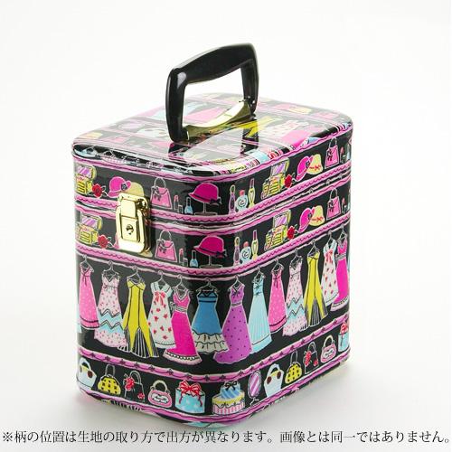 【日本製】昭和レトロ メイクボックス（コスメボックス）　クローゼット柄（ドレス）　7寸　ブラック　ト...