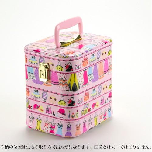 【日本製】昭和レトロ メイクボックス（コスメボックス）　クローゼット柄（ドレス）　7寸　ピンク（つや...