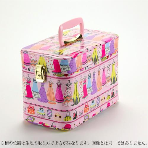 【日本製】昭和レトロ メイクボックス（コスメボックス）　クローゼット柄（ドレス）　30cm ピンク　...