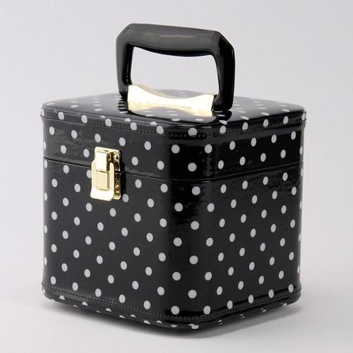 【日本製】昭和レトロ メイクボックス（コスメボックス）水玉柄/ドット　ブラック　トレンケース　ミニ　