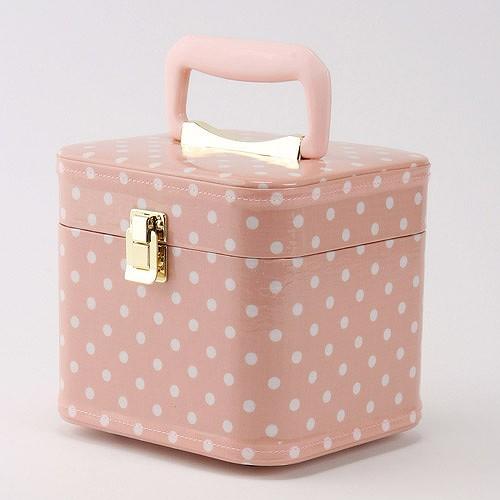 【日本製】昭和レトロ メイクボックス（コスメボックス）水玉柄/ドット　ピンク　トレンケース　ミニ　