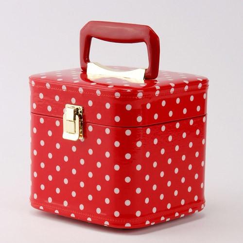 【日本製】昭和レトロ メイクボックス（コスメボックス）水玉柄/ドット　レッド　トレンケース　ミニ　