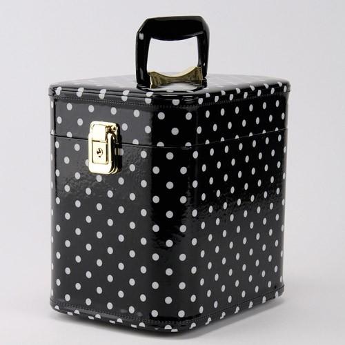 【日本製】昭和レトロ メイクボックス（コスメボックス）水玉柄/ドット　ブラック　トレンケース　7寸　