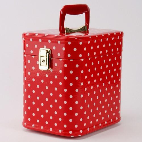 【日本製】昭和レトロ メイクボックス（コスメボックス）水玉柄/ドット　レッド　トレンケース　7寸　