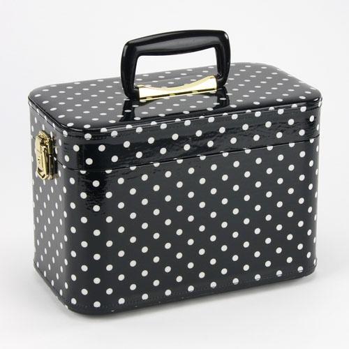 【日本製】昭和レトロ メイクボックス（コスメボックス）　水玉柄/ドット　ブラック　トレンケース約30...