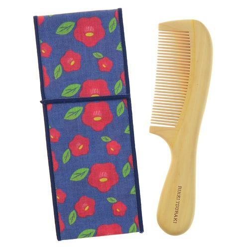 [メール便対応]伊豆利島 椿油染め 美麗椿 手付き つげ櫛 （つげぐし/ケース付つげくし）