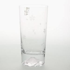 【田島硝子】江戸硝子 富士山　桜　タンブラーグラス (木箱入り/伝統工芸)