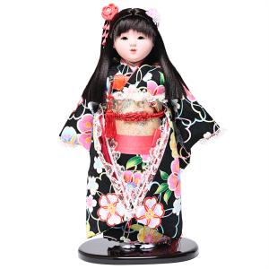 正絹市松人形】13号市松人形：正絹汕頭刺繍衣裳【おかっぱ】：小倉草園