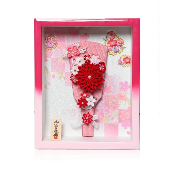 【摘み細工羽子板】羽子板9号真紅ダリアつまみ細工羽子板・紅葉色/朱華色＆壁掛ケース：伏見屋監修　【羽...