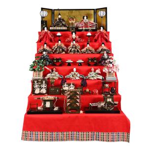 賀茂芳春作 雛人形七段(送料の関係で3つ 全てご購入お願いします) ①/3 雛人形】【七段飾】七段飾万葉雛緋毛氈段：九番親王三五十三人揃伏見屋