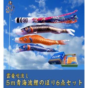 鯉のぼり　くじらのぼり　6m 青 5m青海波金太郎雲竜吹流鯉のぼり8点セット【青海波鯉のぼり】 : 人形